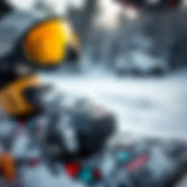 Close-up of snowskateboarding equipment showcasing unique features
