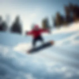 A snowskater performing tricks on a snowy terrain
