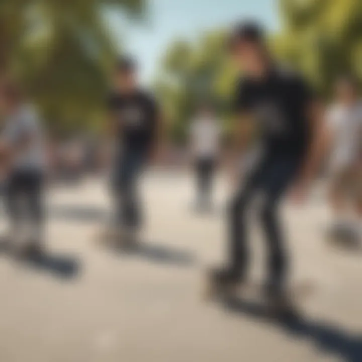 A group of skaters enjoying a sunny day in a city park