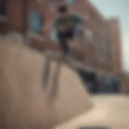 A skateboarder executing a trick on an urban ledge