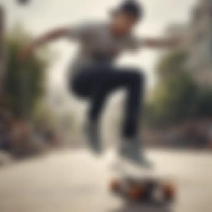 Skateboarder demonstrating agility on a board with New Balance shoes