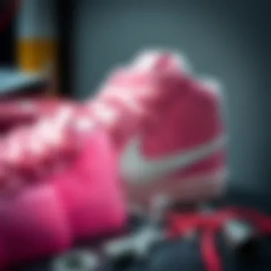 Construction and Material Analysis Detailed view of the materials used in the construction of the Nike Court Borough Mid 2 pink.