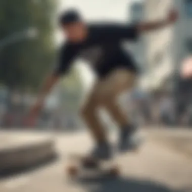 Skateboarder wearing a Nike graphic t-shirt in action