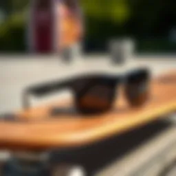 Stylish Oakley Sutro sunglasses on a skateboard deck