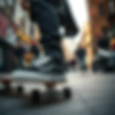 Skateboarding Culture Embracing All Black Strap Vans Urban setting with a skateboarder wearing all black strap Vans