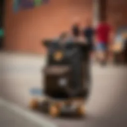 Stylish Poler Rolltop Backpack displayed on a skateboard