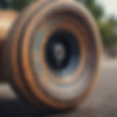 Close-up of a skateboard wheel with intricate design