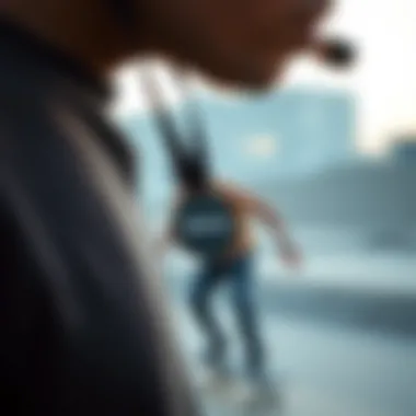 RVCA Lanyard in Action RVCA lanyard in use during a skateboarding session