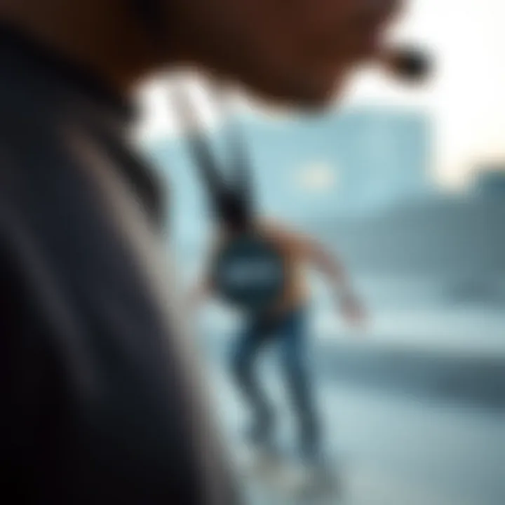 RVCA Lanyard in Action RVCA lanyard in use during a skateboarding session