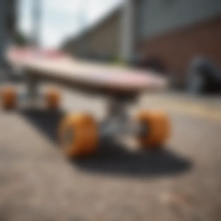 Close-up of a longboard on the ground