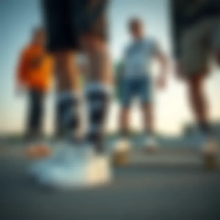 Skateboarders and Their Nike Logo Socks Group of skateboarders showcasing their style with Nike logo socks