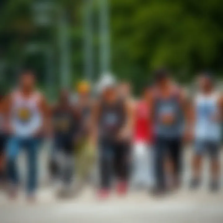 Diverse Designs of Skate Tank Tops in Action Group of skaters wearing various designs of skate tank tops