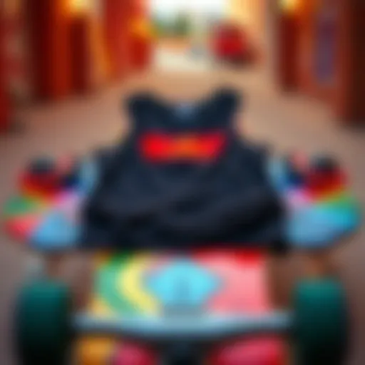 A stylish skate tank top displayed on a vibrant skateboard