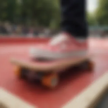 Vans Cherry Checker shoes displayed on a vibrant skate park background