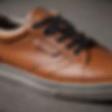 Quality Leather Detail of Vans Leather Lowland Close-up of the high-quality leather used in Vans Leather Lowland.