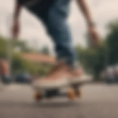 Vans Leather Lowland in Skateboarding Action Vans Leather Lowland in action on a skateboard.