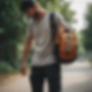 Individual engaging in outdoor activities with a sling bag