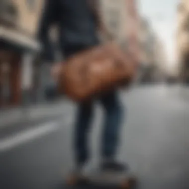 Skateboarder showcasing a sling bag