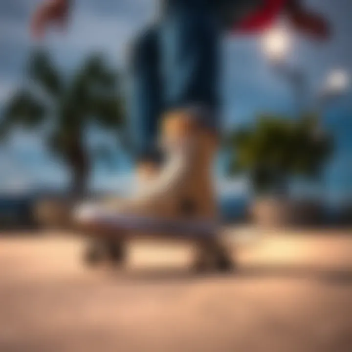 Skateboarder performing tricks while wearing Star Hike high tops