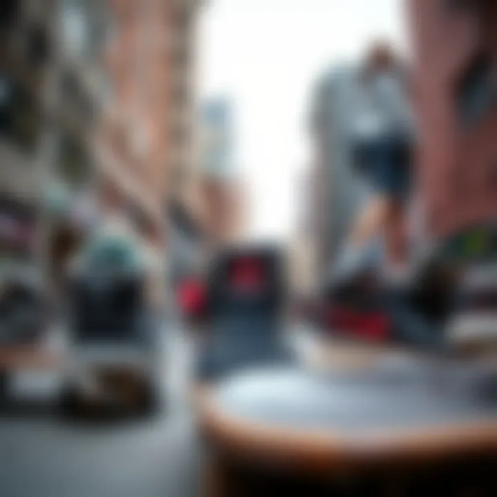 Group of skateboards with Star Hike high tops in an urban setting