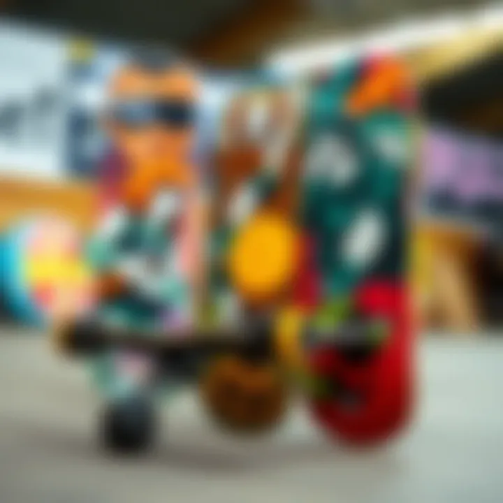 Customization in Skate Deck Procurement Customization options for skate decks displayed through graphics and artwork