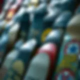 Diverse selection of skate decks showcasing various designs and colors