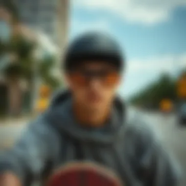 The Trendsetter: Skateboarding with Fake Square Glasses Stylish skateboarder wearing fake square glasses