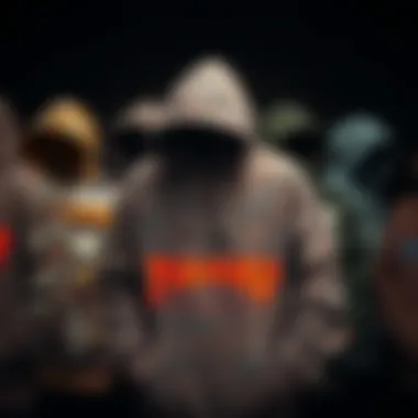 An artistic collage of different Thrasher hoodie designs.