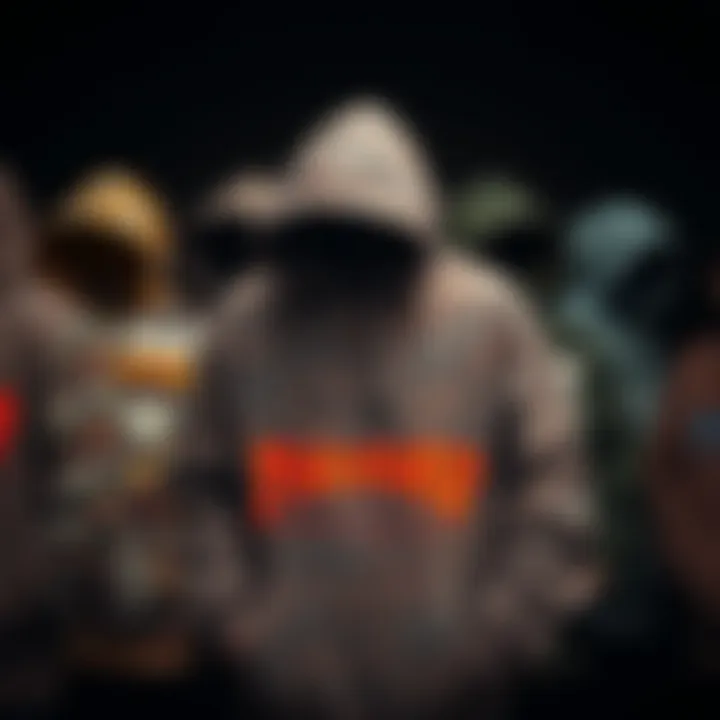 An artistic collage of different Thrasher hoodie designs.