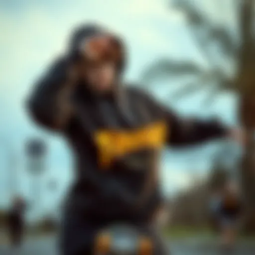 A stylish youth wearing a Thrasher hoodie showcasing skateboarding moves.