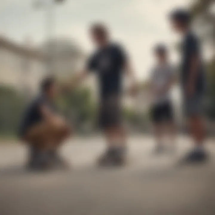 Toms Clemente interacting with young skateboarders