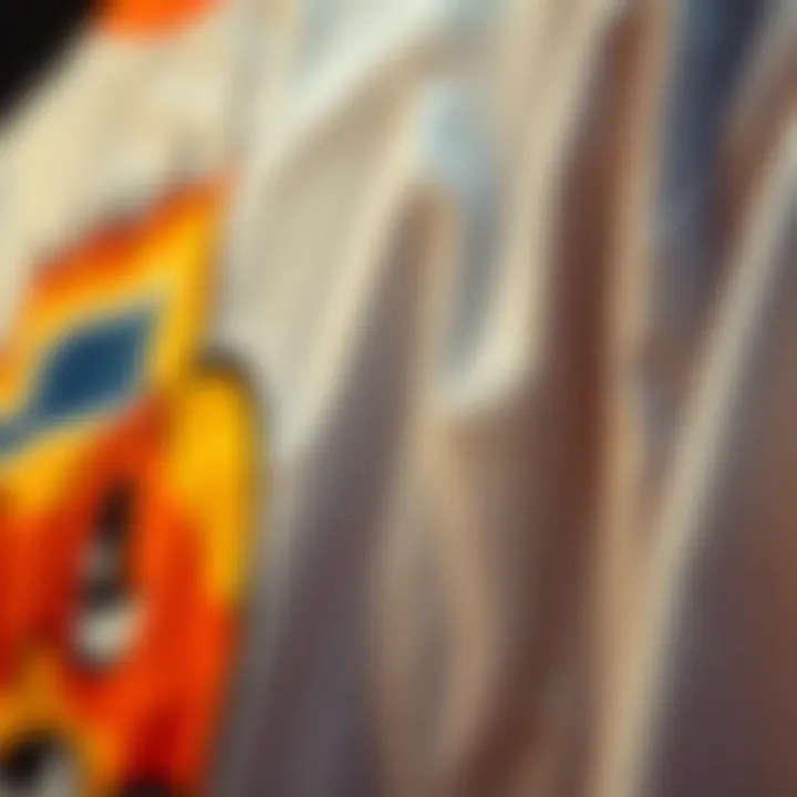 Quality Fabric and Print Details Close-up of high-quality fabric and print details of a graphic t-shirt