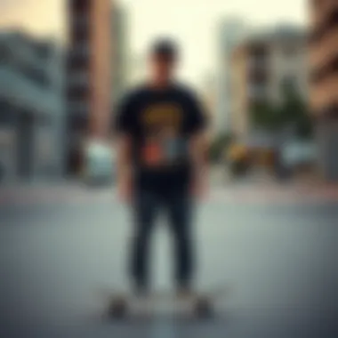 Urban Skateboarding Style Skateboarder wearing a stylish graphic t-shirt in an urban setting