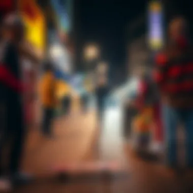 Skateboards and Urban Fashion Fusion Vibrant street scene featuring skateboarders and urban fashion