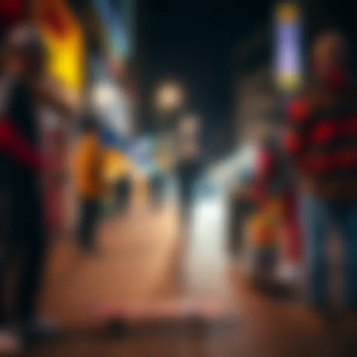 Skateboards and Urban Fashion Fusion Vibrant street scene featuring skateboarders and urban fashion