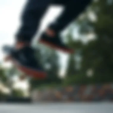 Skateboarding Trick in Vans Black Gumsole Shoes User wearing Vans black gumsole shoes while performing a trick