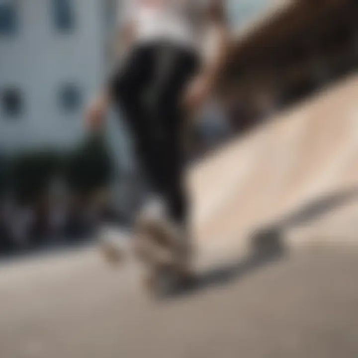 Person skateboarding while wearing Vans Rata Vulc, demonstrating performance and style.