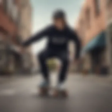 Skateboarder wearing Vans clothing in an urban setting