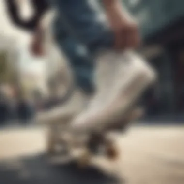 Skateboarder performing tricks wearing Chuck Taylors