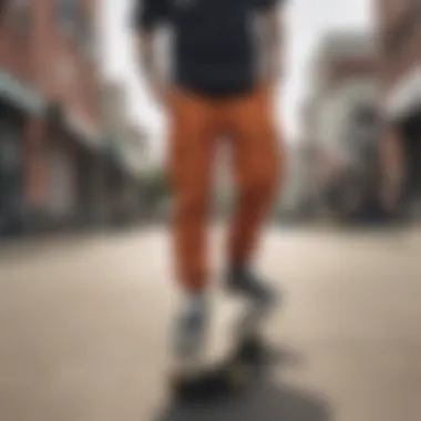 A skateboarder wearing Volcom jogger pants in an urban setting