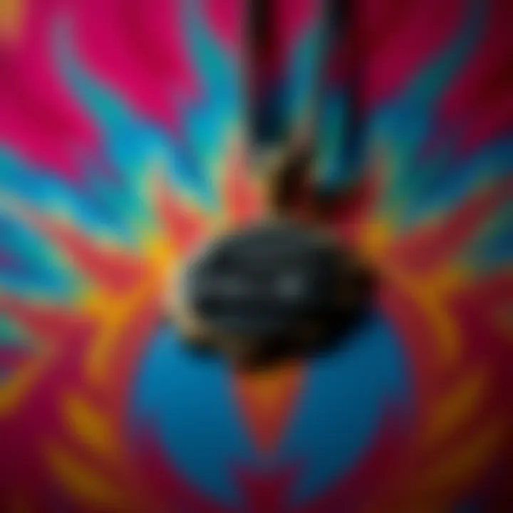 Close-up of the Faze Clan pendant on a vibrant background