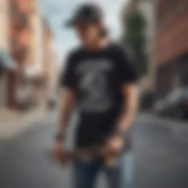 Casual Skateboarder in Stylish Graphic Tee Casual skateboarder wearing a stylish graphic tee