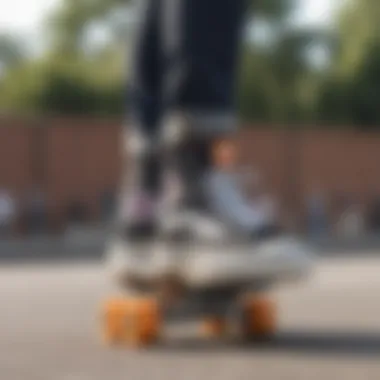 Side profile of a size 8 Heelys shoe on a skateboard