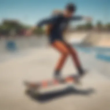 Skateboarder wearing the Herschel Colorblock Backpack while performing a trick at a skate park.