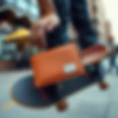 Integration of Herschel Wallets in Skate Culture Herschel wallet used in an urban skateboarding environment