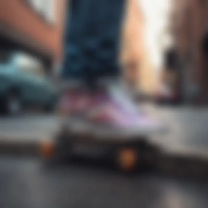 Stylish skateboarder wearing Holographic Vans Old Skool in an urban setting