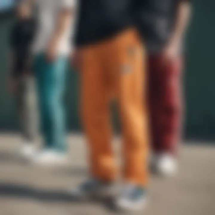 A group of skateboarders wearing Huf Track Pants, highlighting diversity in style.