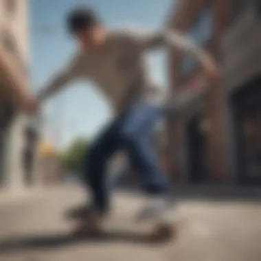 Skater performing tricks while wearing Huf Track Pants in an urban setting.