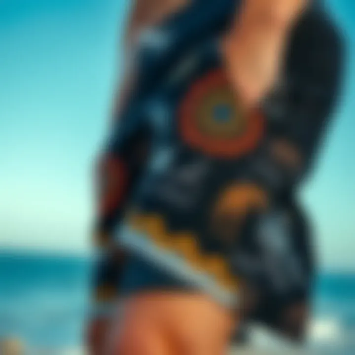 Detailed View of Hurley Black Boardshorts A close-up of Hurley black boardshorts showcasing unique fabric patterns and designs.