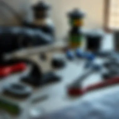 Maintenance tools and tips laid out for Independent Forged Hollow Stage 11 skateboard trucks